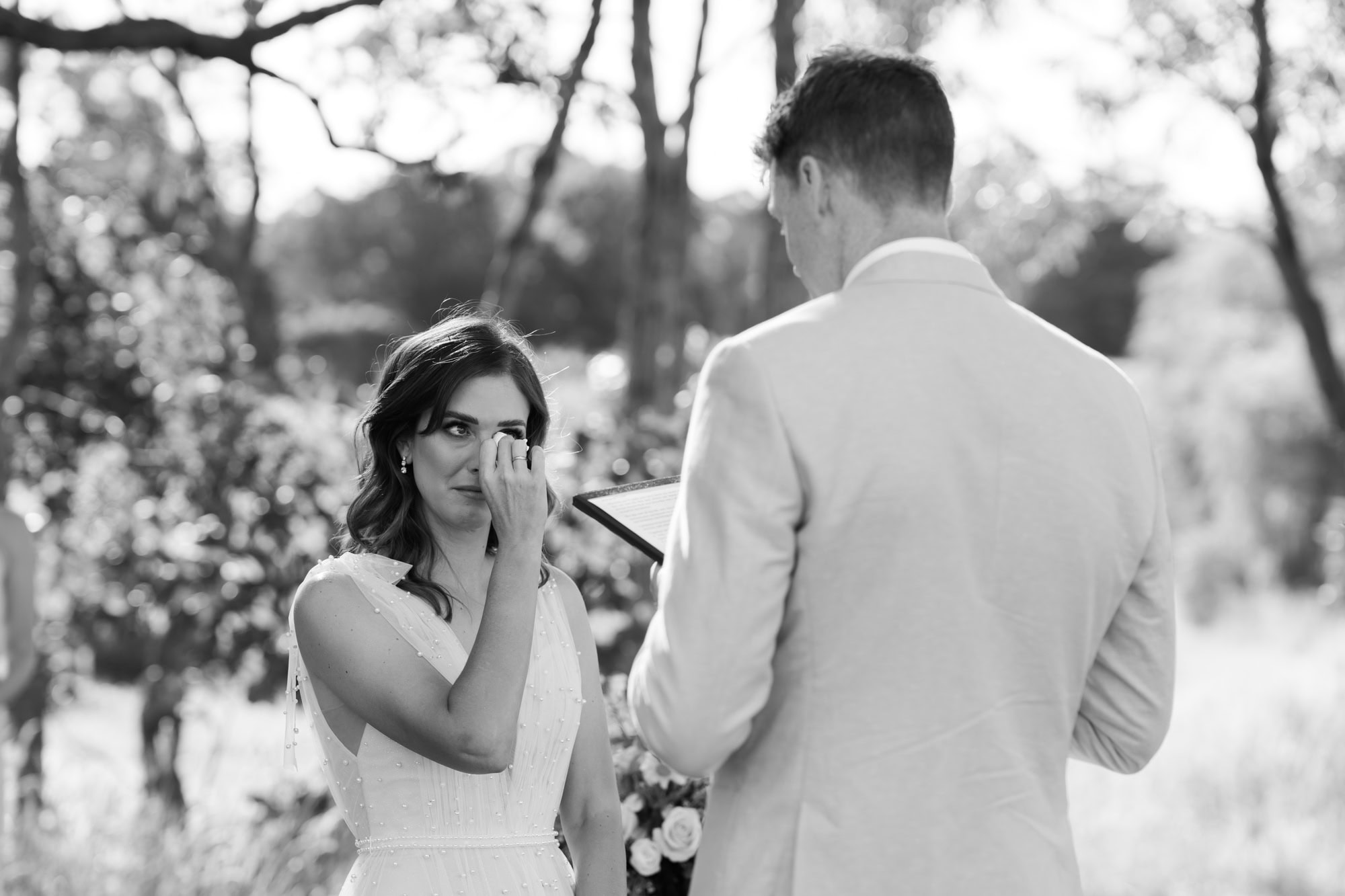 wedding photos Perth bride crying at wedding ceremony