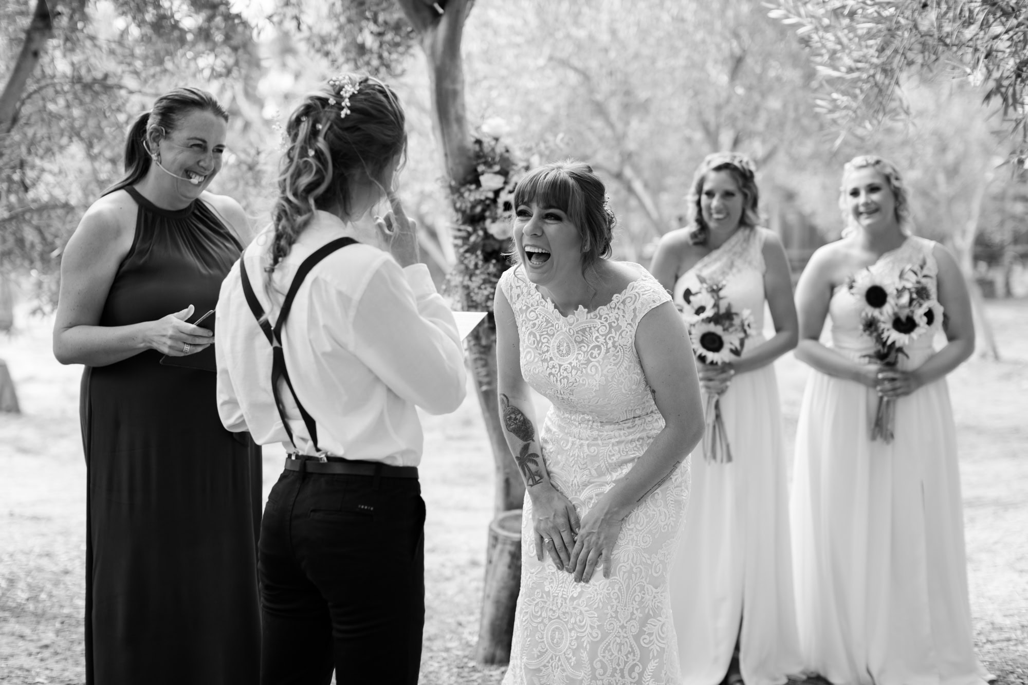 wedding photos Perth bride laughing at wedding ceremony